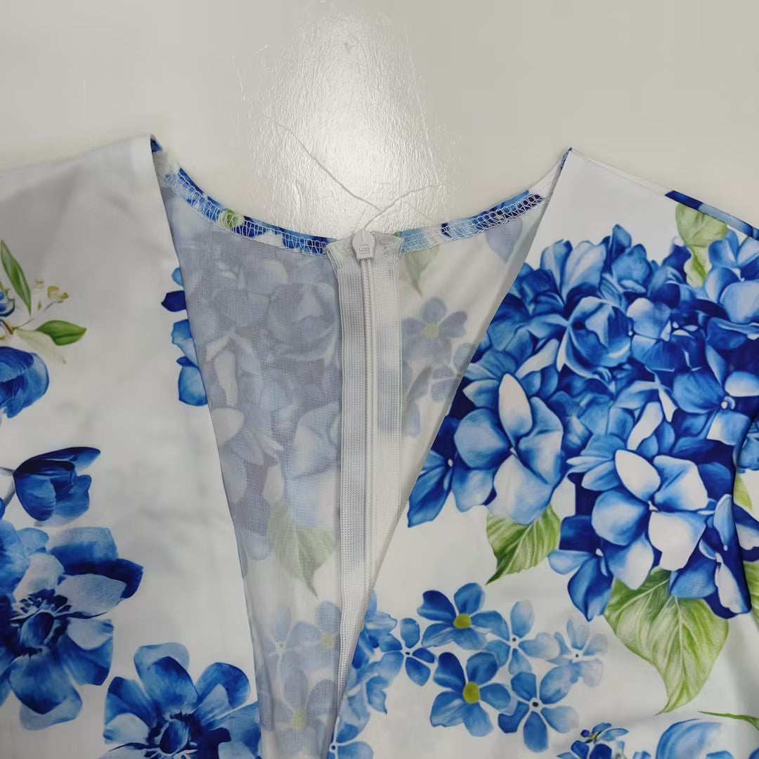 Floral V-Neck Puff Sleeve Ruffle Mini Dress