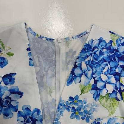 Floral V-Neck Puff Sleeve Ruffle Mini Dress