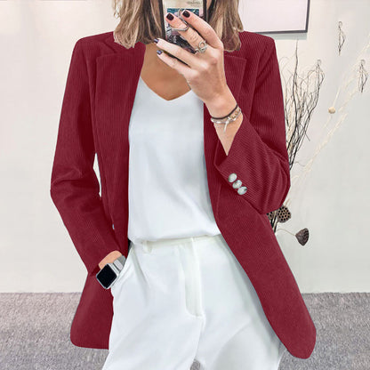 Women's Corduroy Blazer One Button Casual Jacket