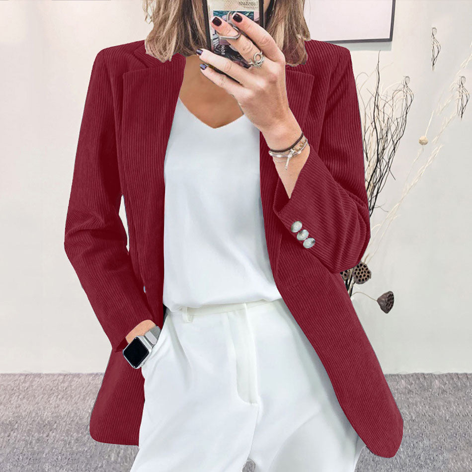 Women's Corduroy Blazer One Button Casual Jacket