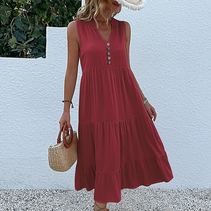 Sleeveless Tank Dress Loose Casual Solid Color Maxi Dress