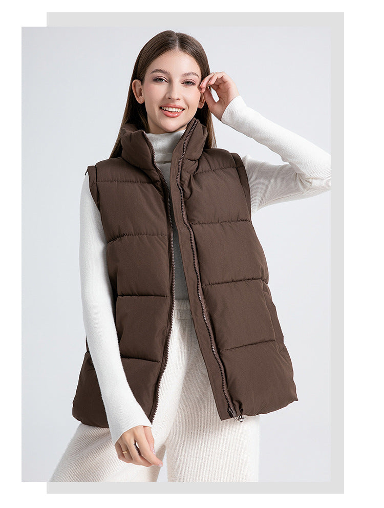 Women's Oversized Puffer Vest Stand Collar Zip Up Quilted
