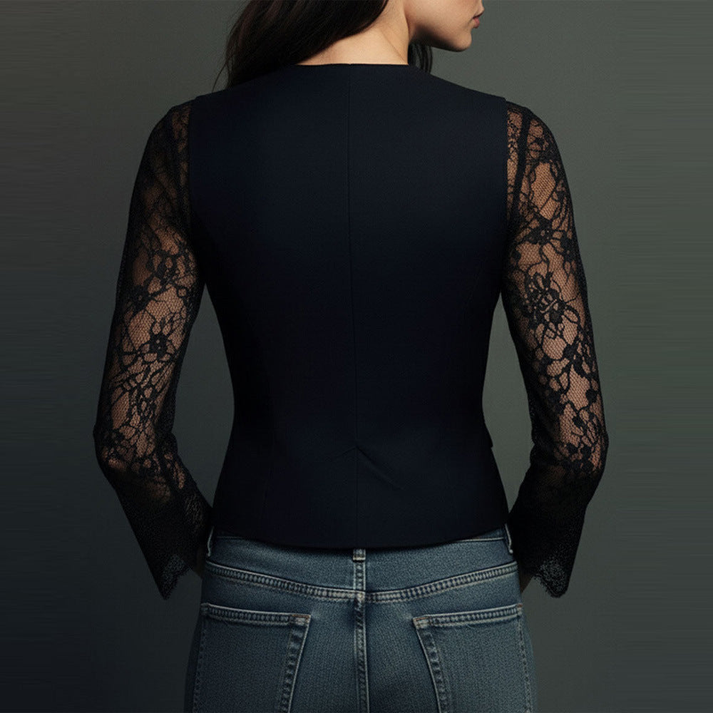 Women's Sexy Lace Blazer Fitted Elegant Jacket