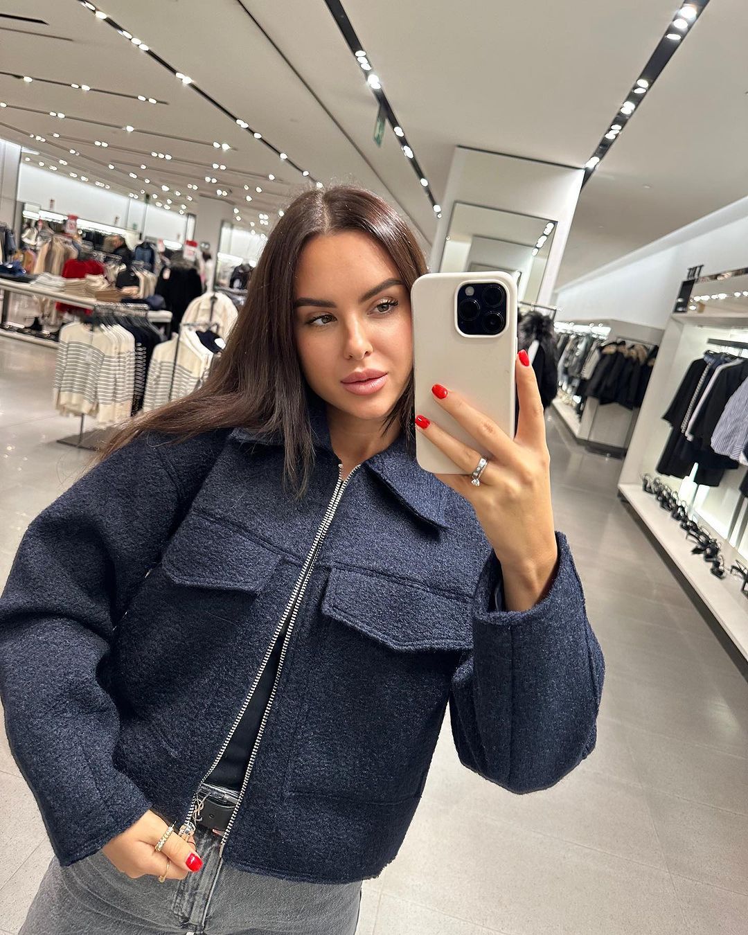 Women's Cropped Boucle Zip Jacket Collar Pocket