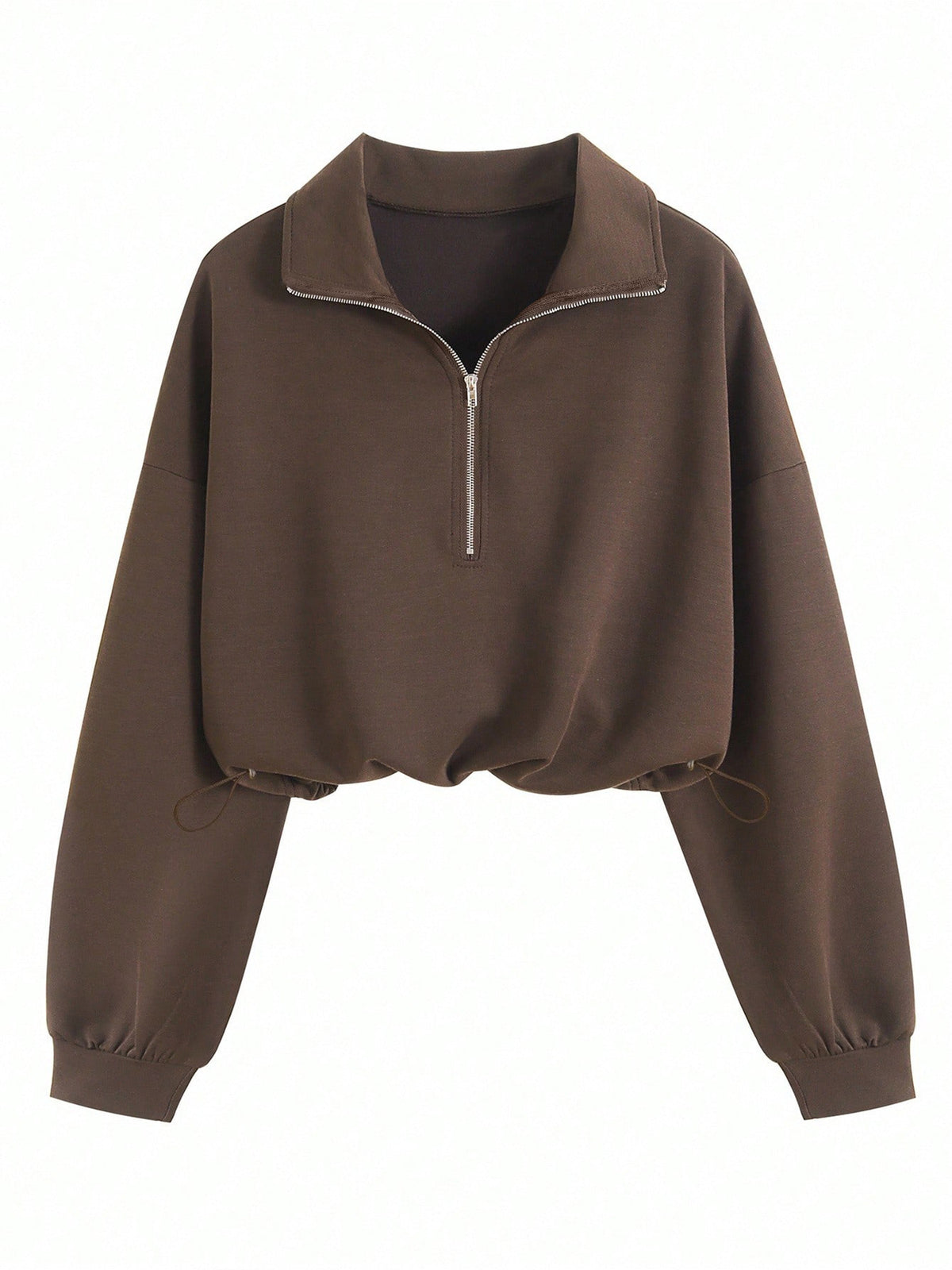 Women's Cropped Quarter Zip Drawstring Waist Sweatshirt