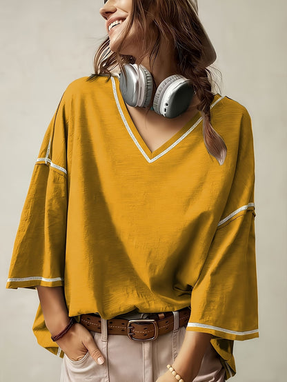Women's Oversized V-Neck Batwing Sleeve Casual Top