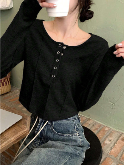 Women's Corset Long Sleeve Crop Top Button Front Fitted
