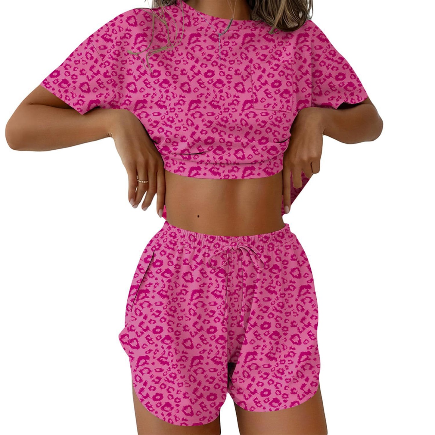 Stripe Lounge Pajama Set Tee & Drawstring Shorts