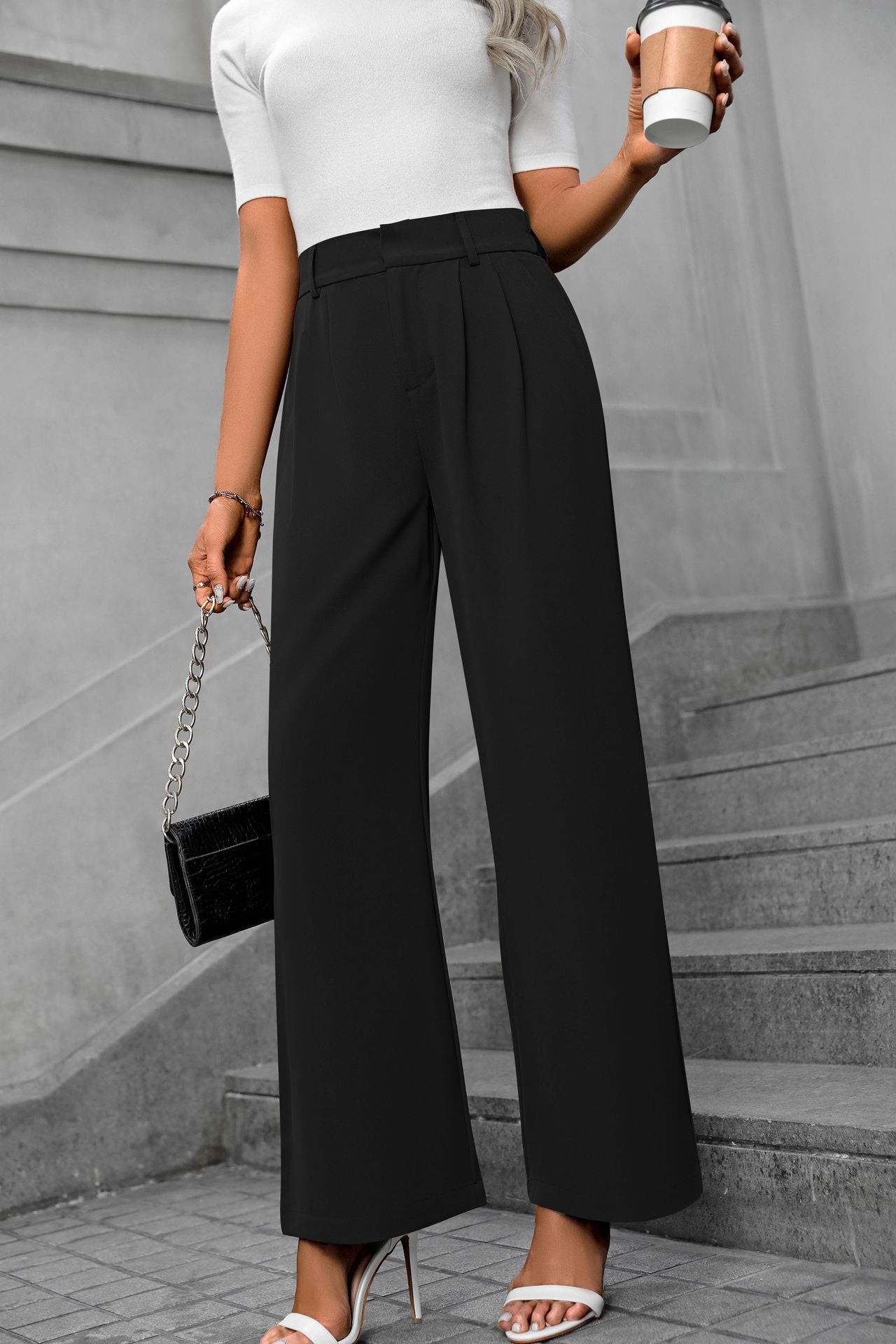 Women's High-Waist Wide-Leg Suit Pants - Elegant Office Trousers