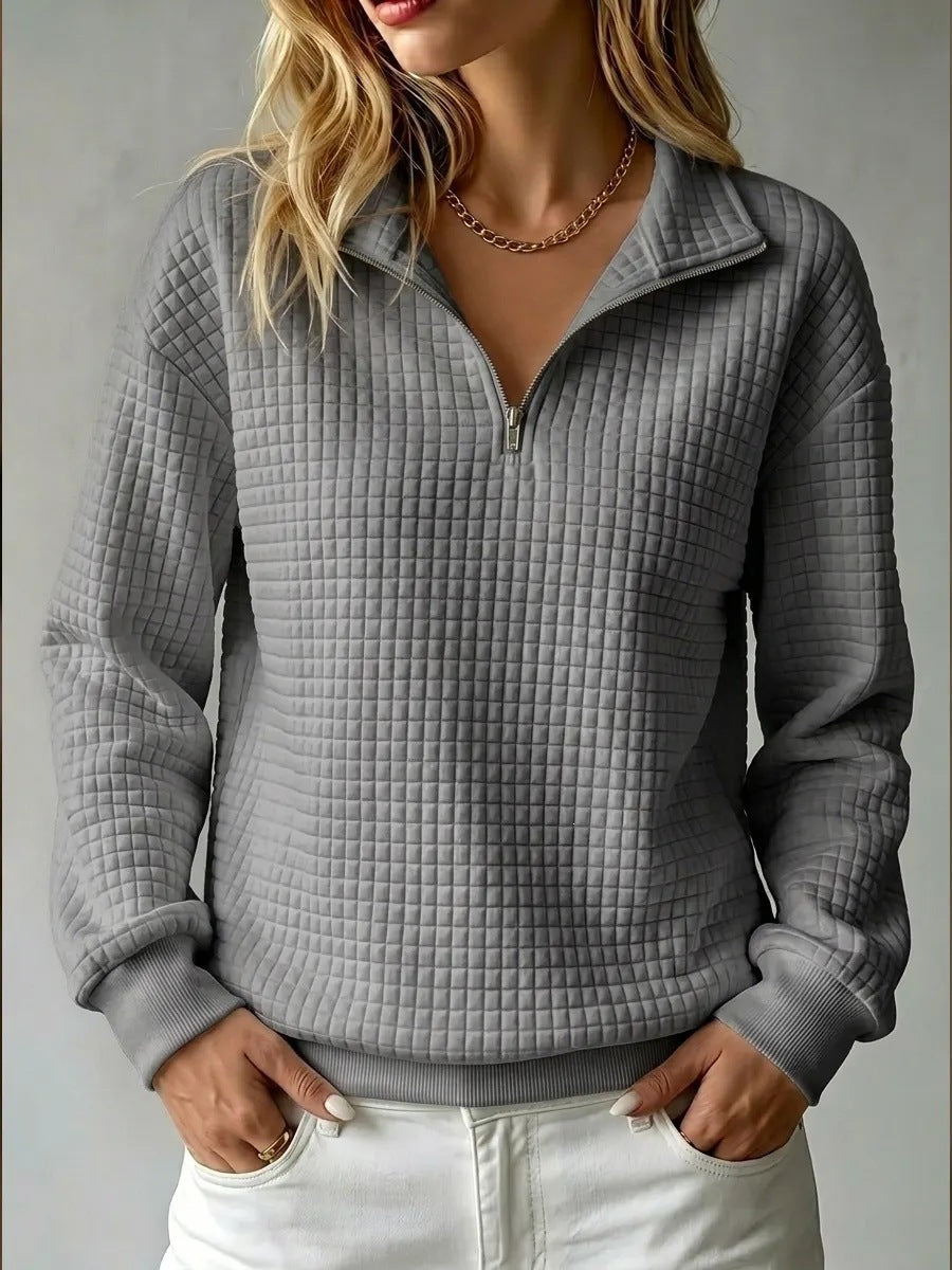 Women's Oversized Waffle Half Zip Pullover Sweatshirt