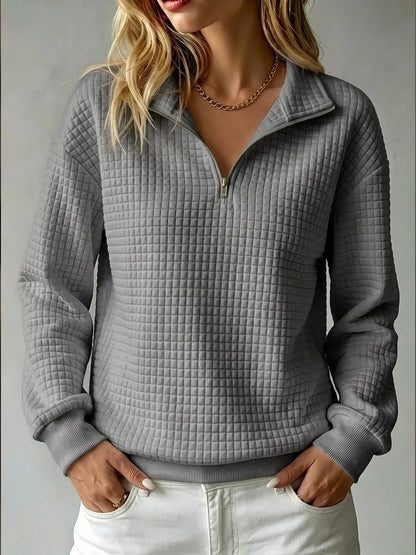 Women's Oversized Waffle Half Zip Pullover Sweatshirt