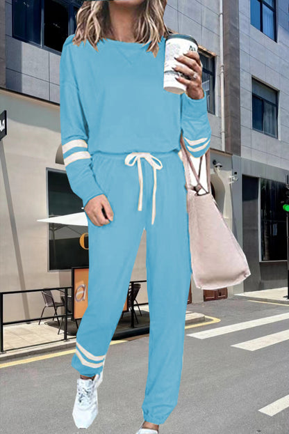 Women's Solid Two Piece Set Long Sleeve Top & Jogger Pants