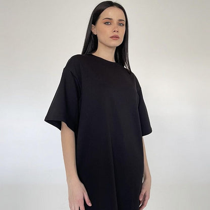 Solid Cotton T Shirt Loose Fit Crewneck Casual Top
