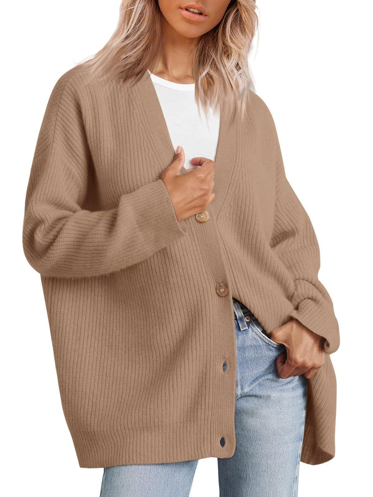 Women's Oversized V Neck Button Down Knit Cardigan Sweater