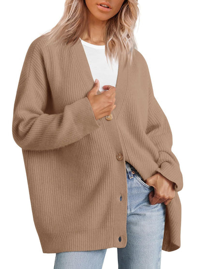 Women's Oversized V Neck Button Down Knit Cardigan Sweater
