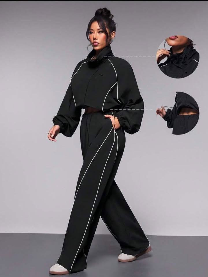 Women's Contrast Drawstring Track Pants Set