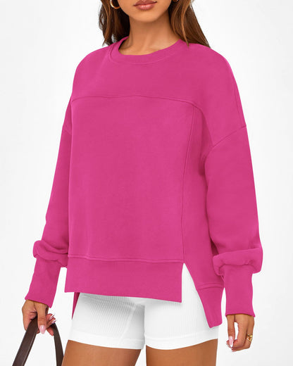 Colorblock Side Slit Sweatshirt Women Casual Pullover Top
