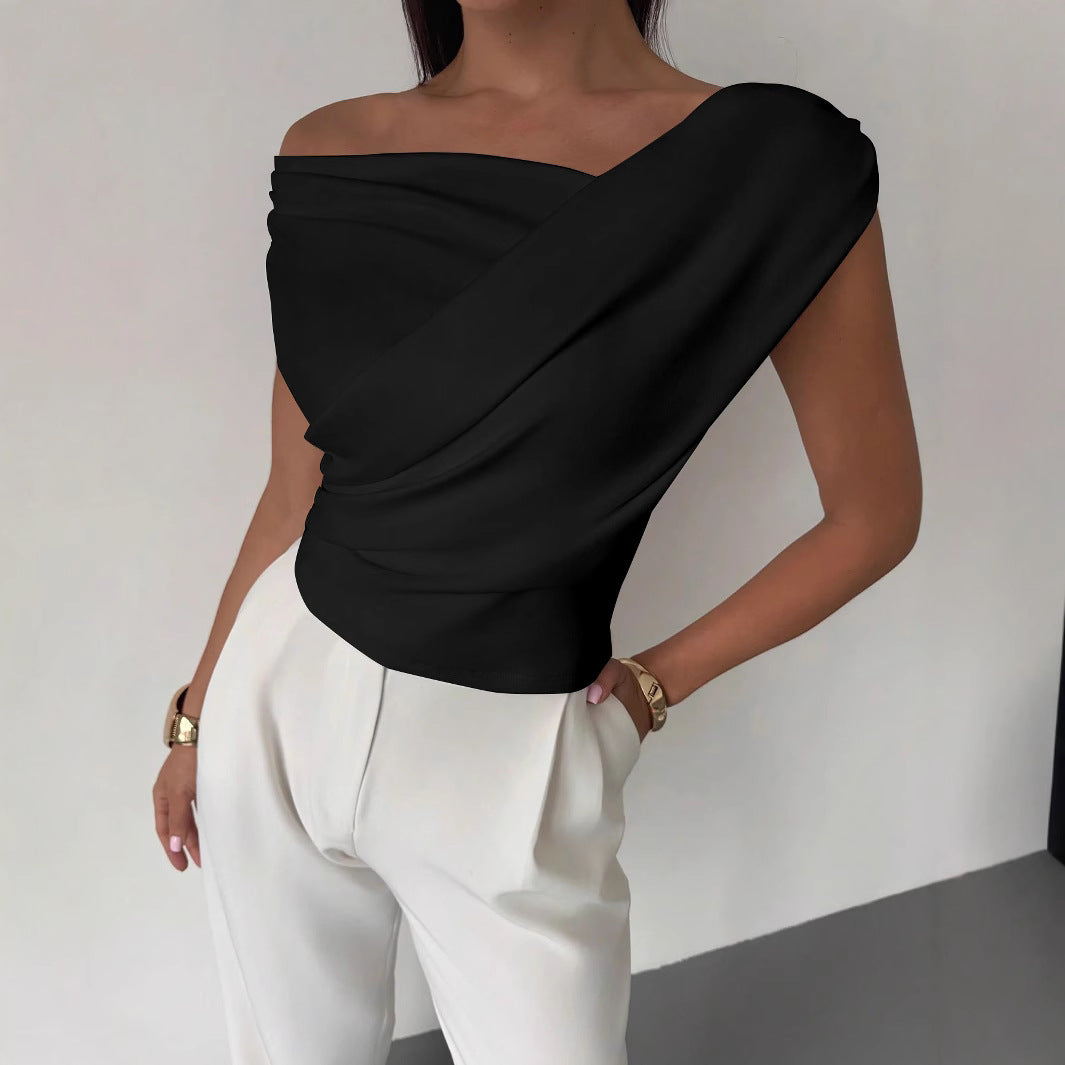 Minimalist Draped Asymmetric Short Top for Women