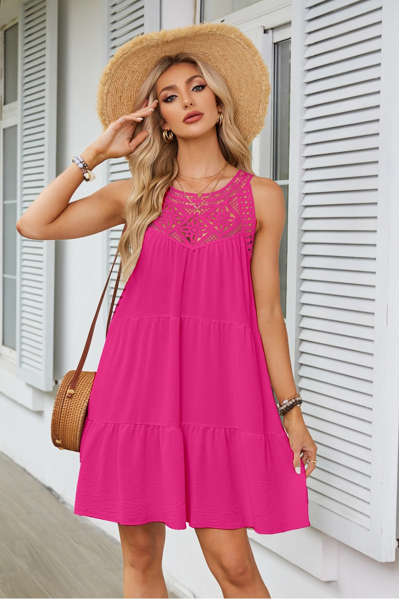 Lace Crochet Sleeveless A Line Mini Dress Casual Summer