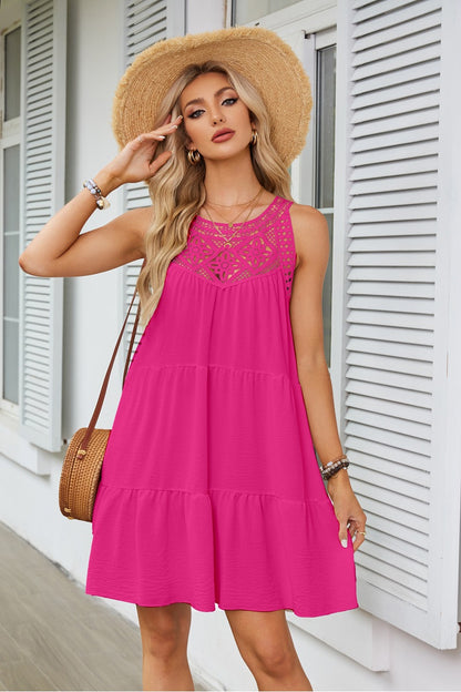 Lace Crochet Sleeveless A Line Mini Dress Casual Summer