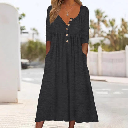 Women's Casual Long Sleeve Button Down Maxi Dress Pockets