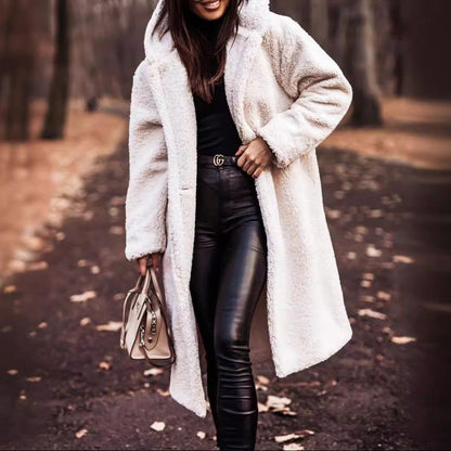 Women's Hooded Long Teddy Coat Winter Fleece Jacket