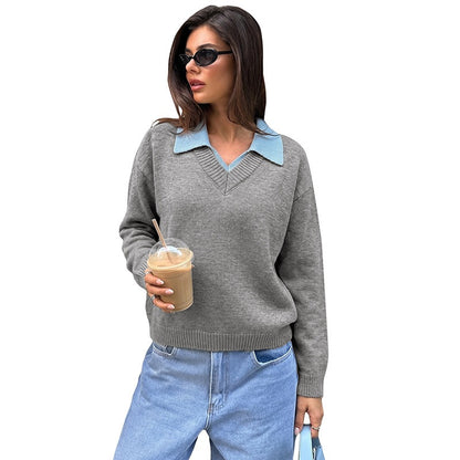 Women's Layered Collar Knit Sweater Casual Pullover