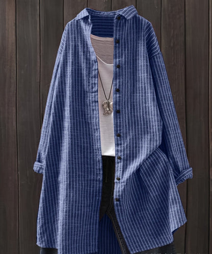 Women's Oversized Striped Long Sleeve Button Down Shirt