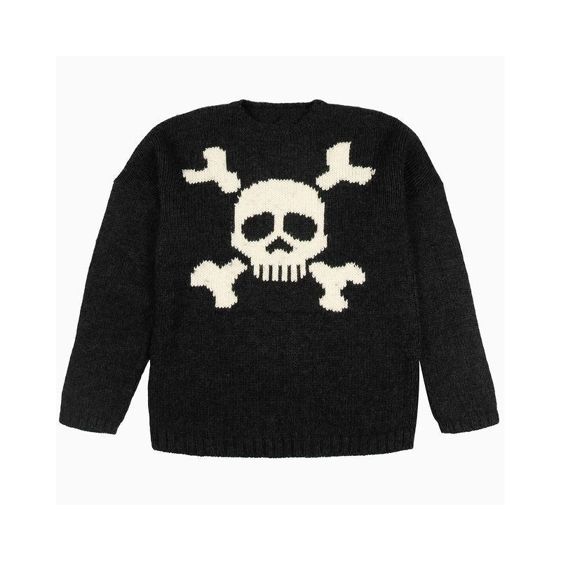 Oversized Skull Sweater Black Gothic Streetwear Knit