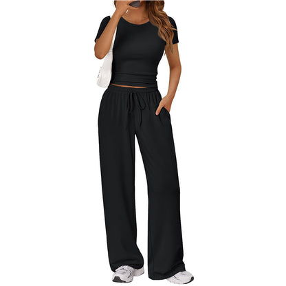 Crop Tee & Wide Leg Pants Lounge Set for Women
