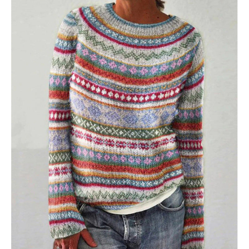 Women's Fair Isle Crewneck Knit Sweater Pullover