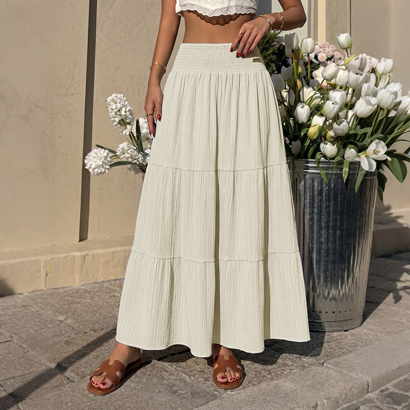 Boho Tiered Maxi Skirt Elastic Waist Flowy Long Skirt