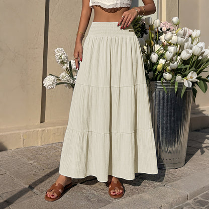 Boho Tiered Maxi Skirt Elastic Waist Flowy Long Skirt