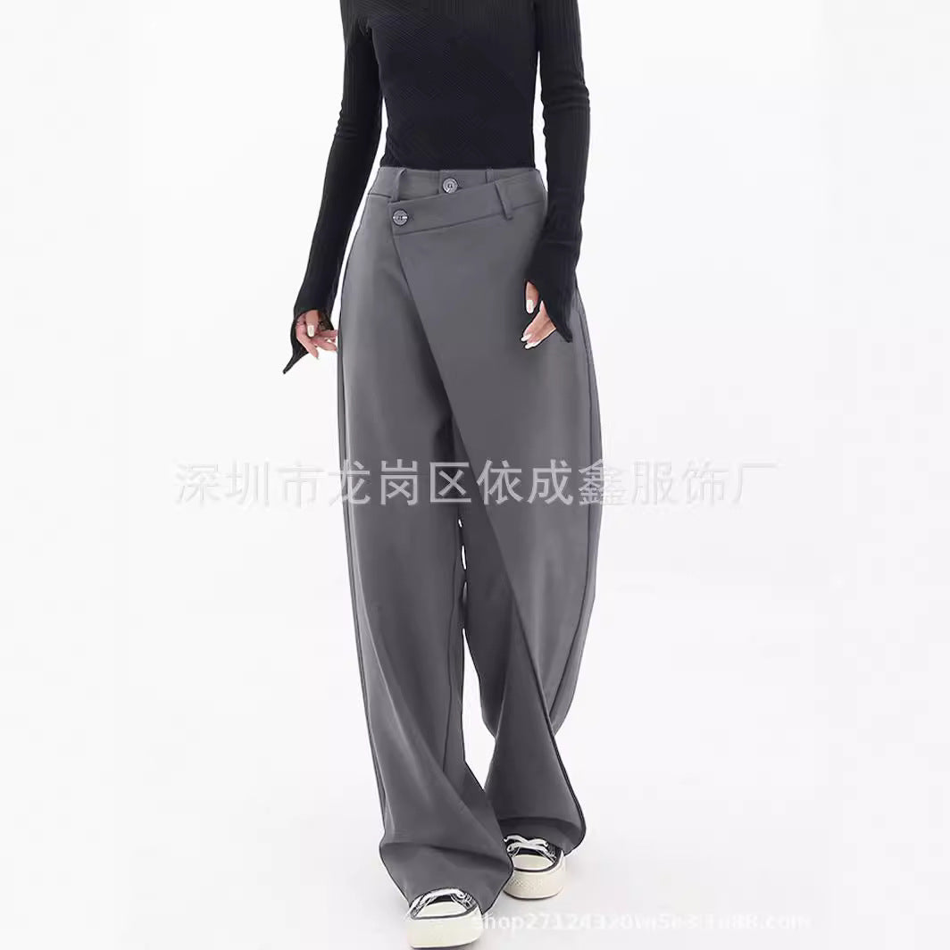 Women's Asymmetrical Button Wide Leg Dress Pants