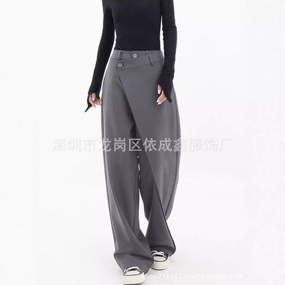 Women's Asymmetrical Button Wide Leg Dress Pants