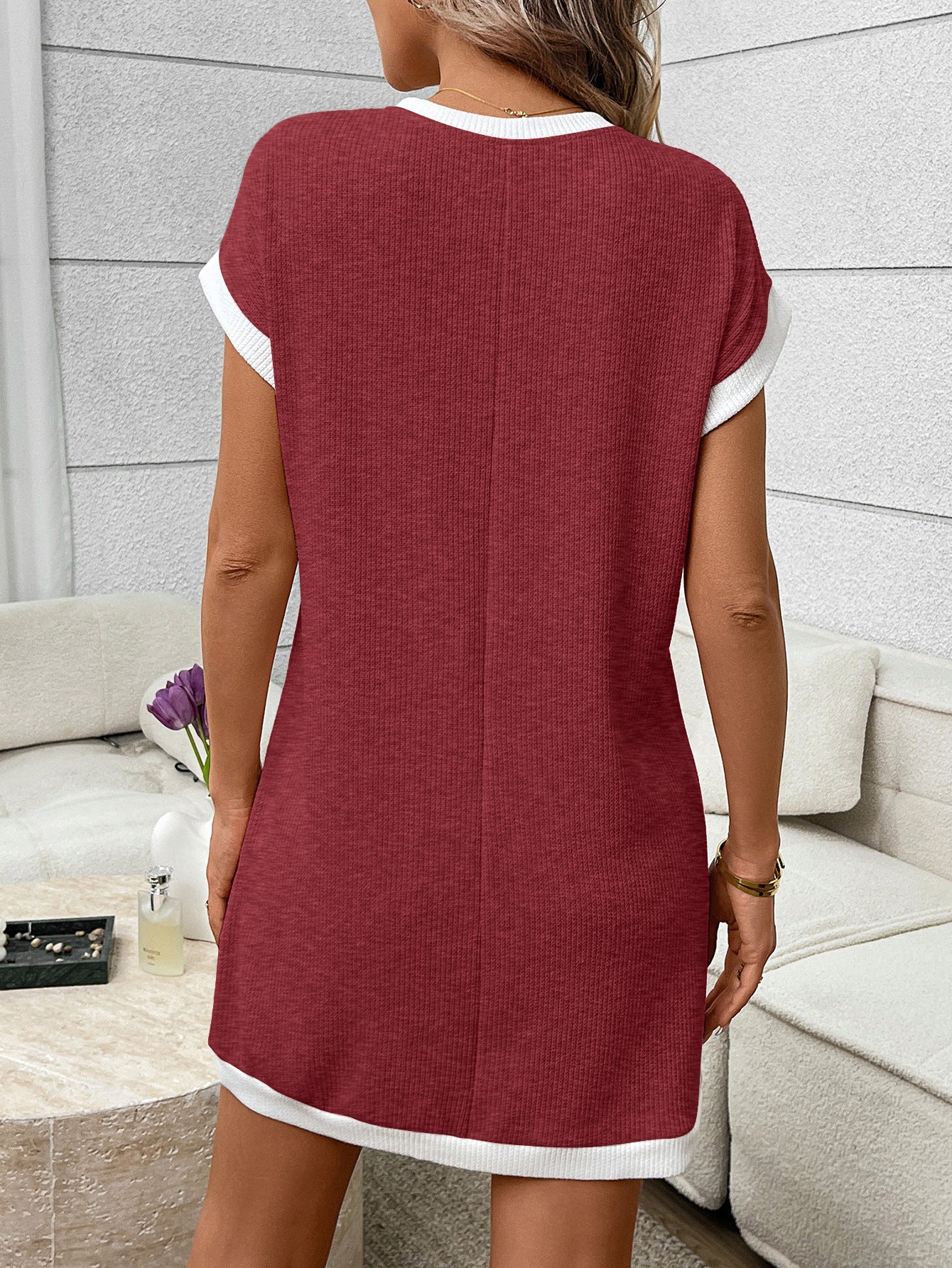 Navy Contrast Trim Pocket T Shirt Dress Casual Shift