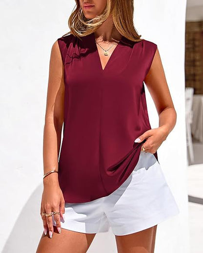 Satin V-Neck Sleeveless Top for Women Work & Casual