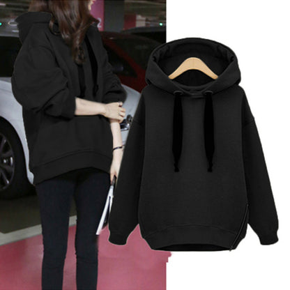 Women's Oversized Fleece Hoodie Lantern Sleeve Side Zip