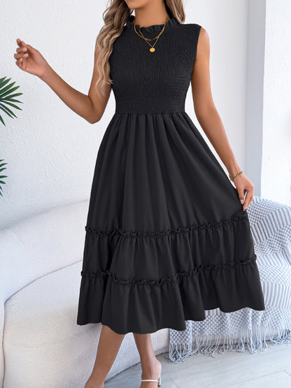 Smocked Sleeveless Ruffle Midi Dress Flowy Summer