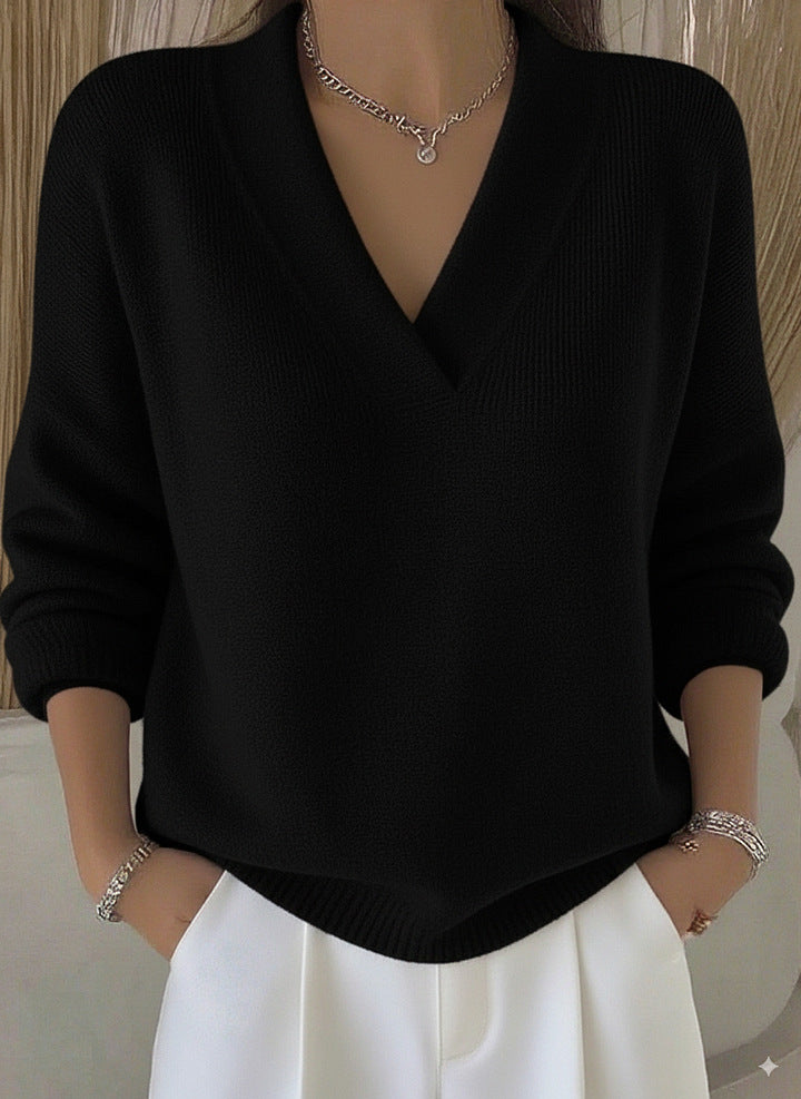 Women’s Oversized V Neck Knit Sweater Soft Pullover