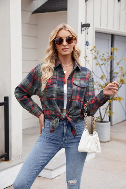 Women’s Casual Plaid Shirt with Pockets Loose Fit Fashion Top