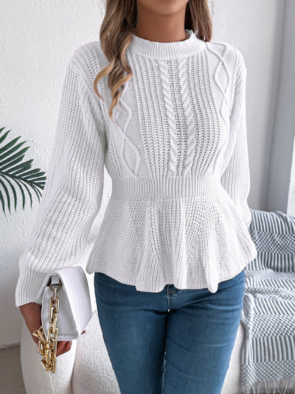 Cable Knit Peplum Sweater Women Crew Neck Pullover