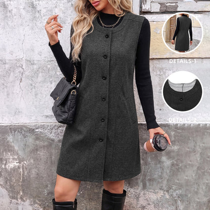 Solid Longline Vest Button Front Sleeveless Jacket