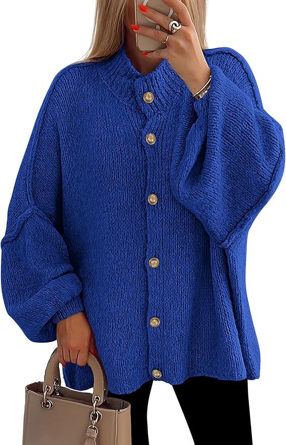 Oversized Chunky Batwing Sleeve Button Front Cardigan