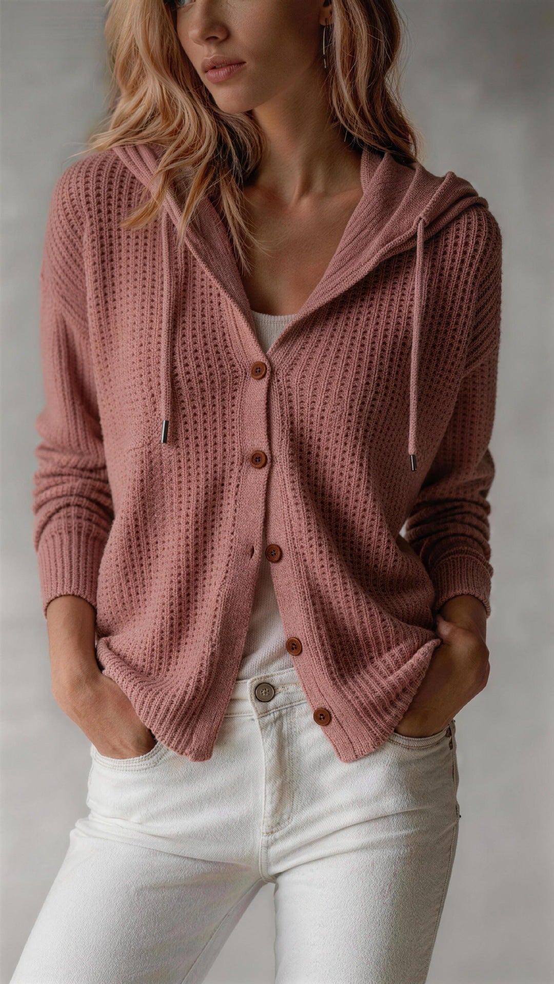 Women's Oversized Hooded Knit Cardigan Button Front