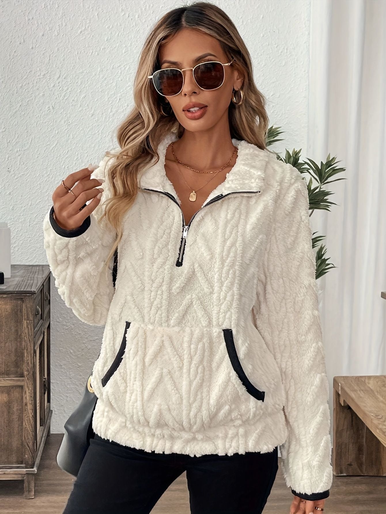 Women's Sherpa Half Zip Pullover Fleece Pocket