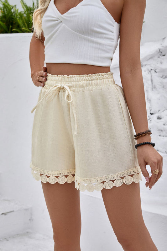 Lace Trim Drawstring Shorts Casual Beach Summer Bottoms