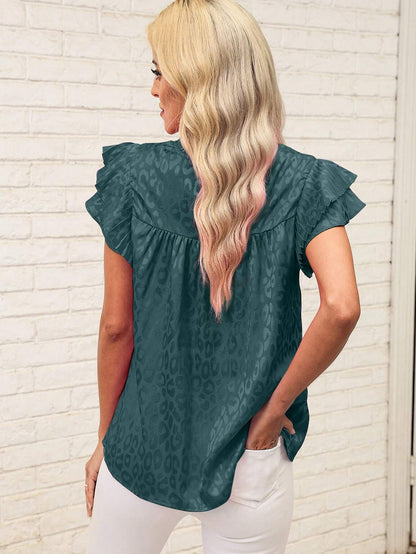 Beige Textured Ruffle Sleeve Blouse Chic Summer Top