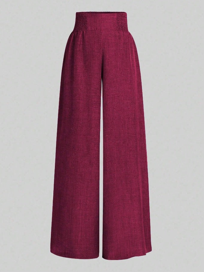 High Waist Linen Look Wide Leg Resort Pants