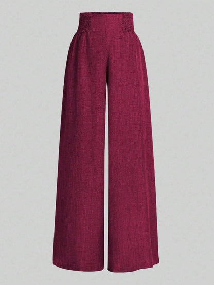 High Waist Linen Look Wide Leg Resort Pants